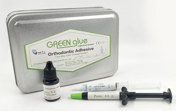 Enlace dental Adhesivos ortodónticos Cura ligera BIOM Cambio de color caliente Pegamento verde